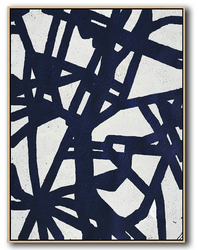 Handmade Extra Large Contemporary Painting,Buy Hand Painted Navy Blue Abstract Painting Online,Hand Painted Abstract Art